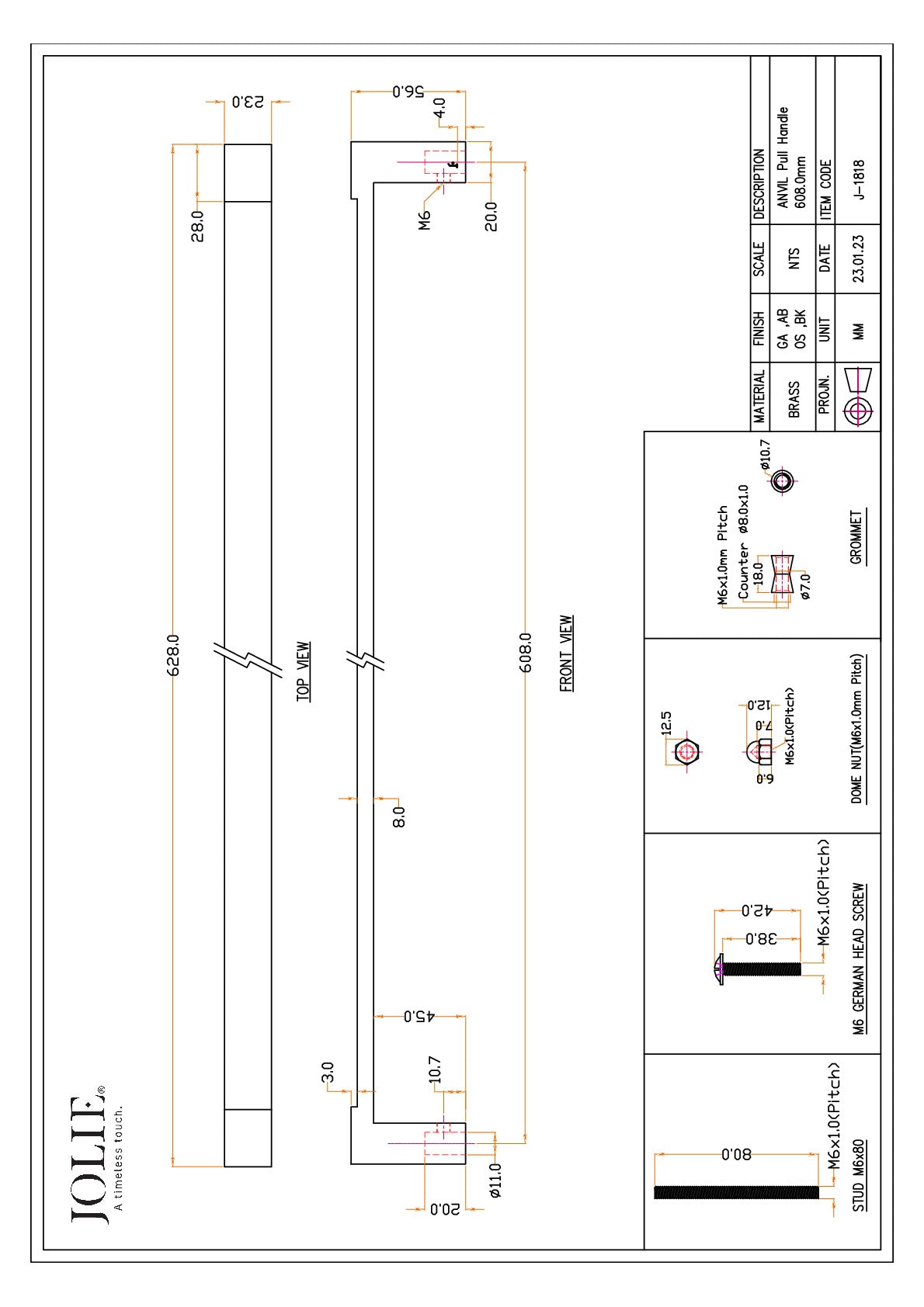 Jolie J-1818-GA technische tekening