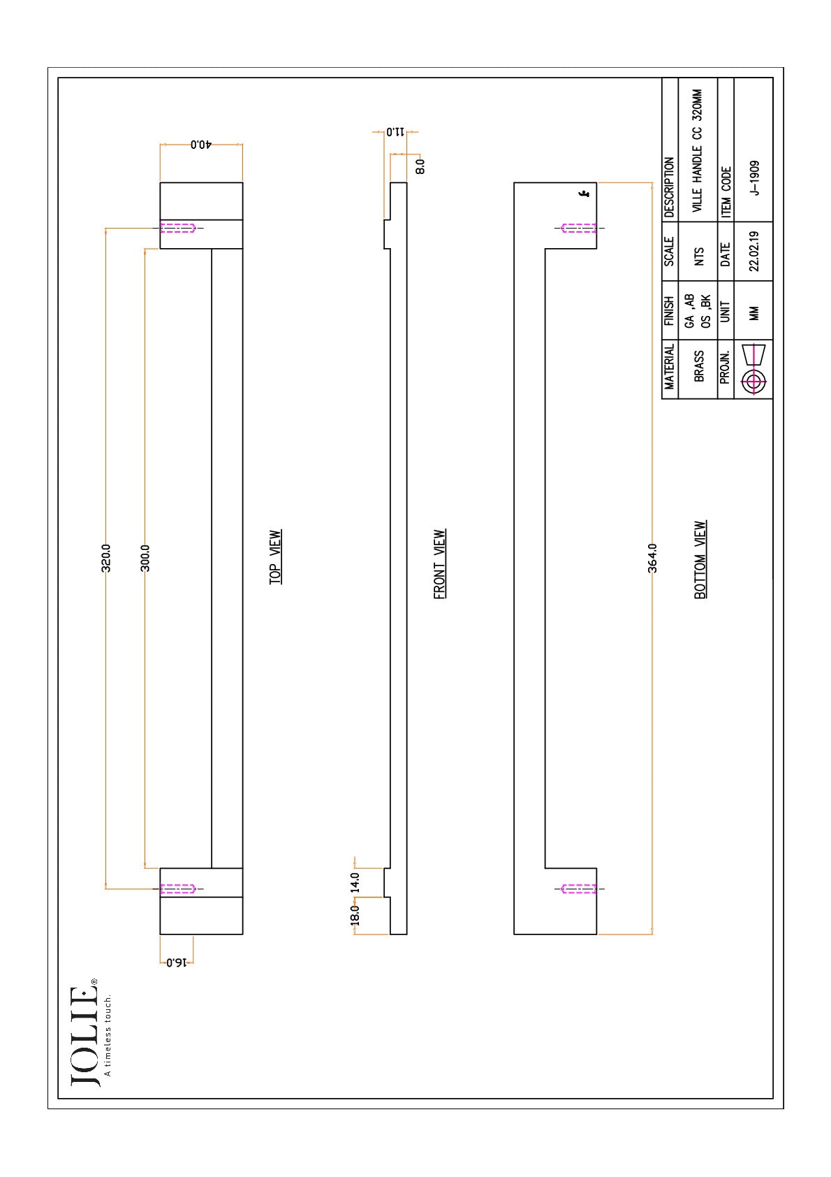Jolie J-1909-GA technische tekening