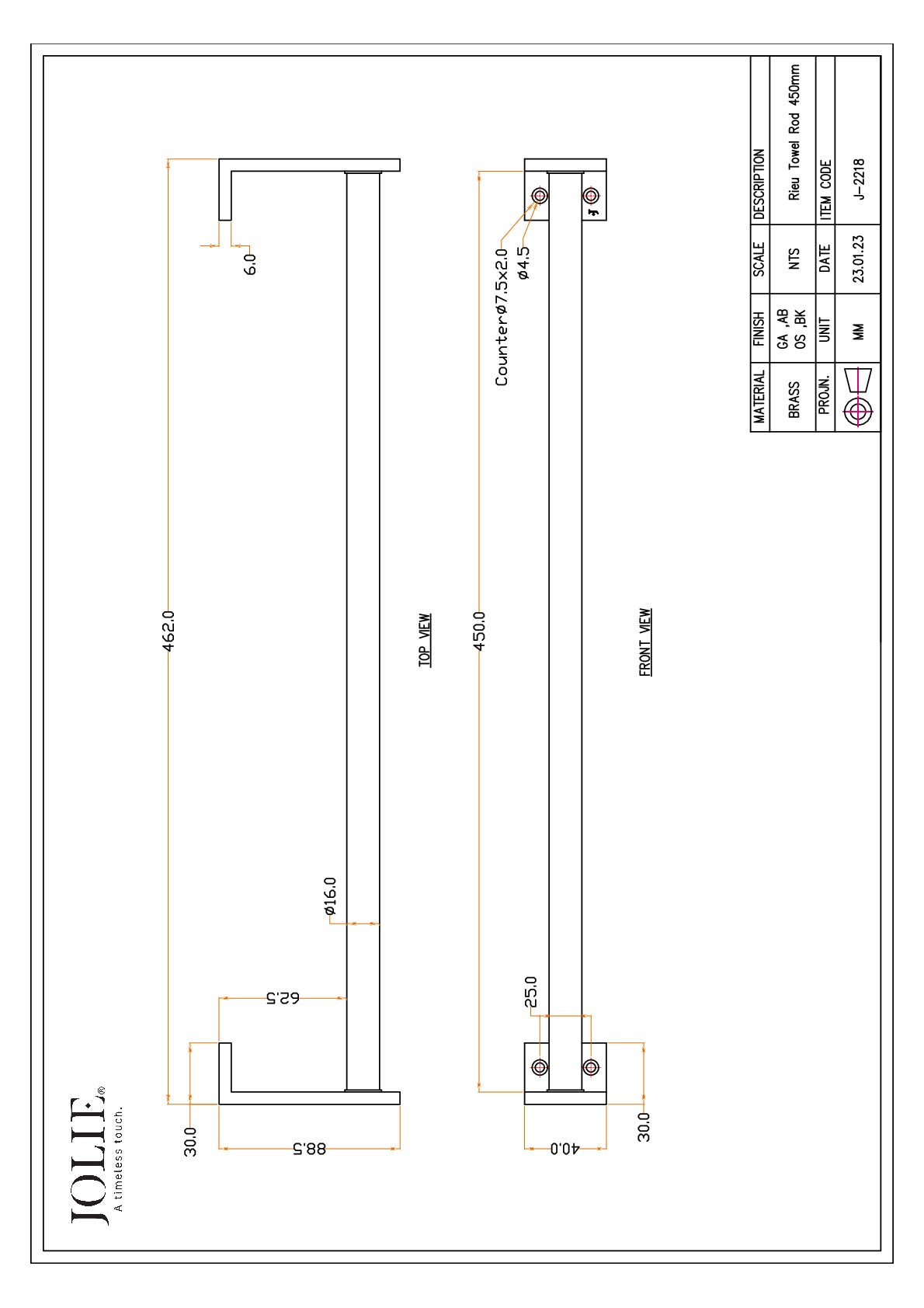 Jolie J-2218-AB technische tekening