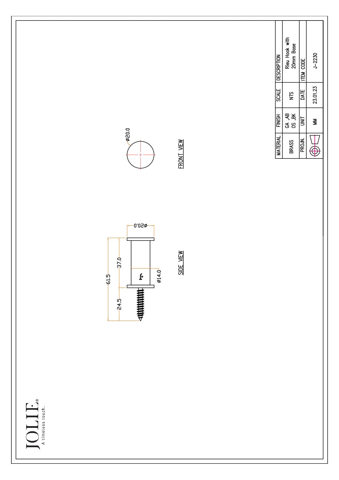 Jolie J-2230-AB technische tekening