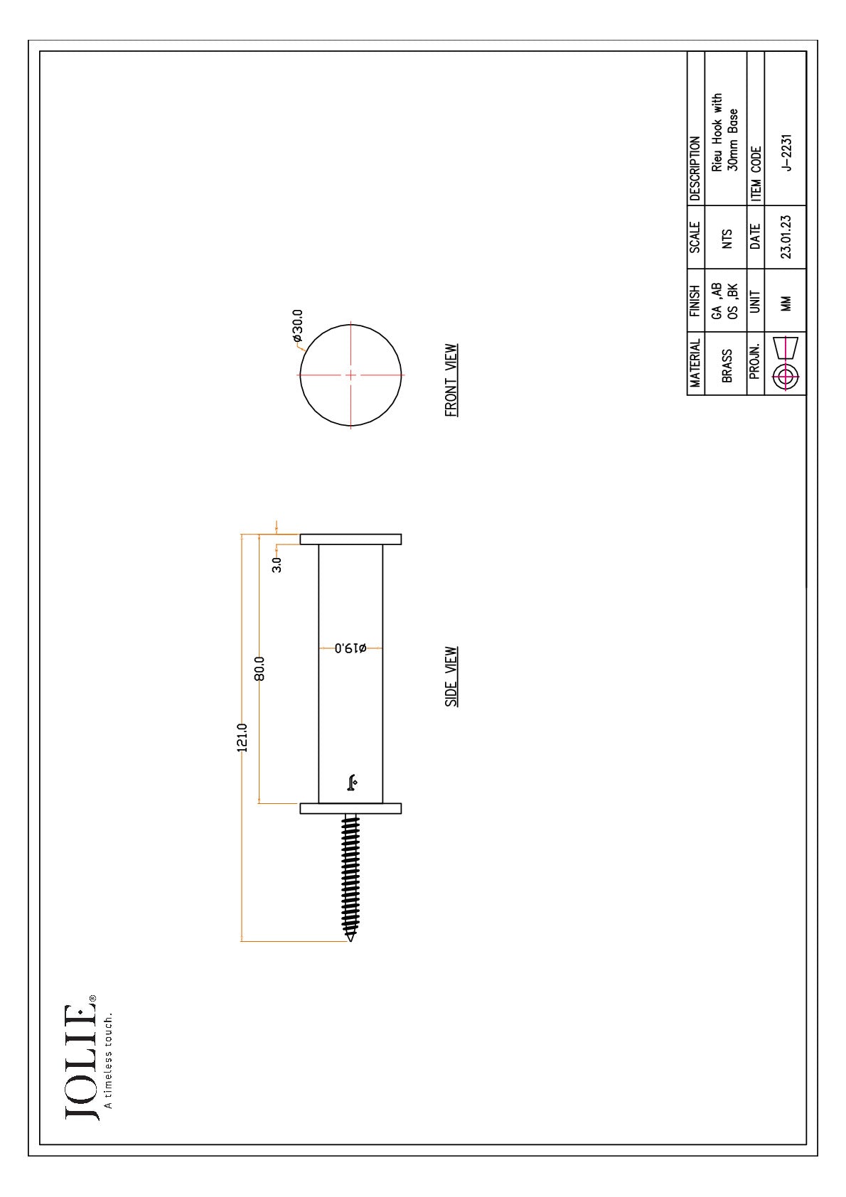 Jolie J-2231-AB technische tekening