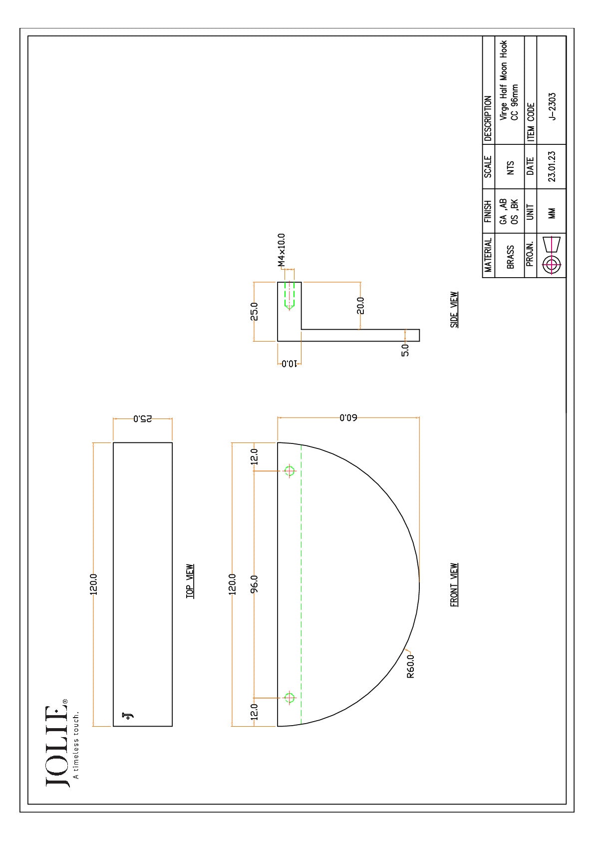 Jolie J-2303-BK technische tekening