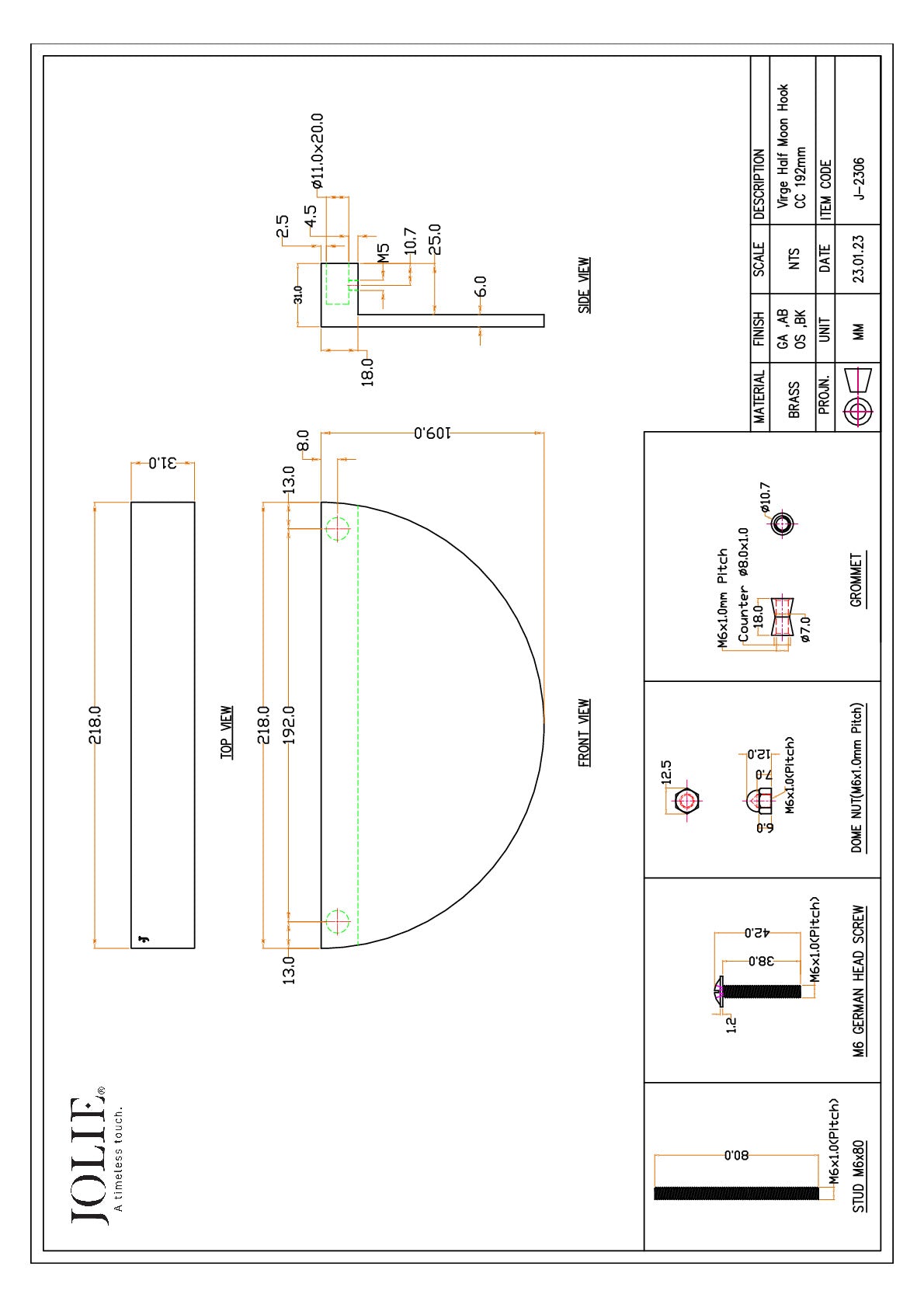 Jolie J-2306-AB technische tekening