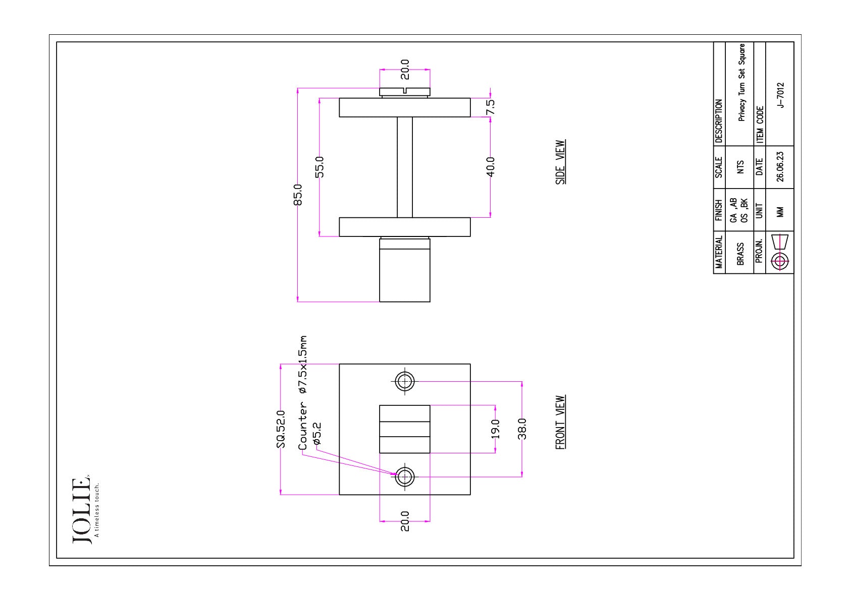 Jolie J-7012 technische tekening