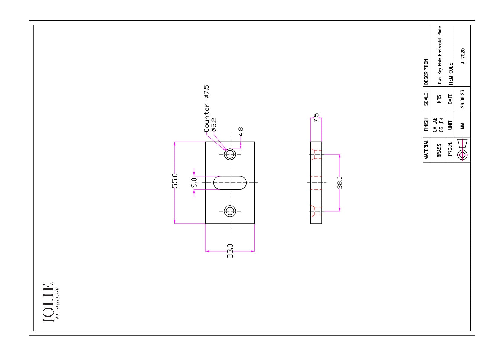 Jolie J-7020 technische tekening