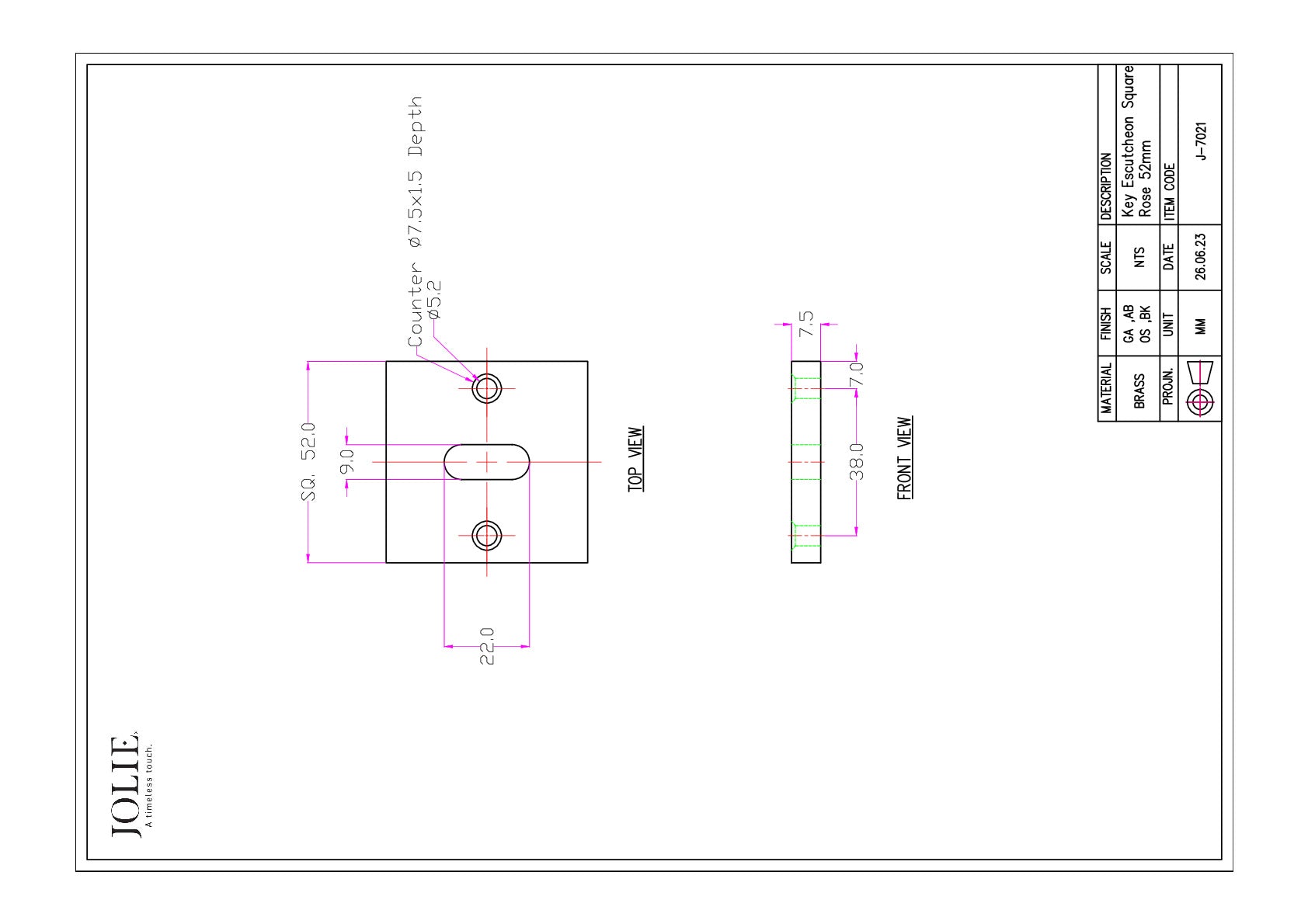 Jolie J-7021 technische tekening