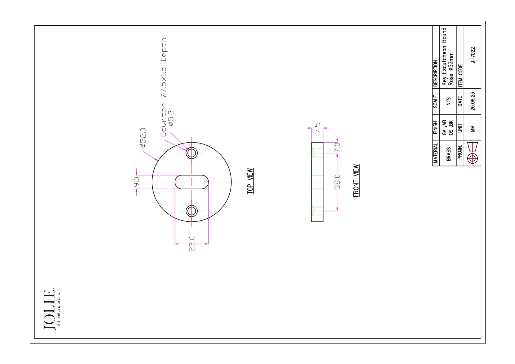 Jolie J-7022 technische tekening
