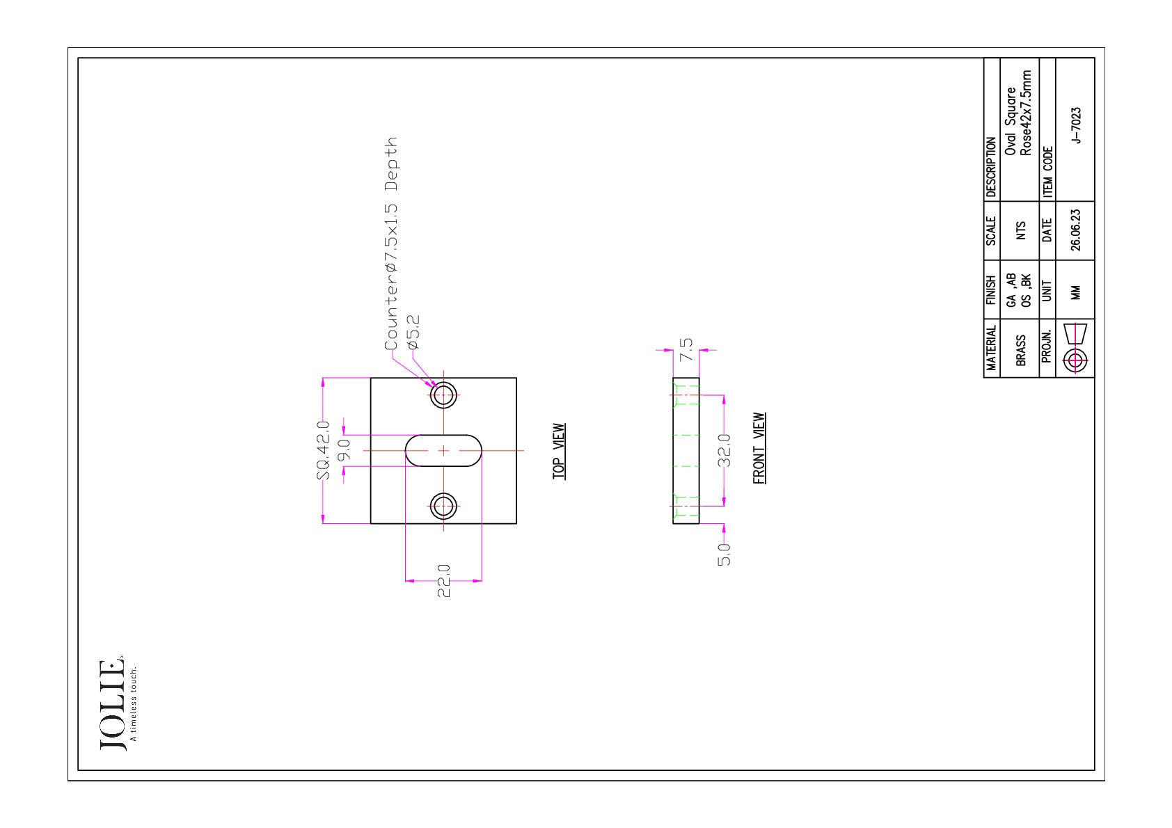 Jolie J-7023 technische tekening