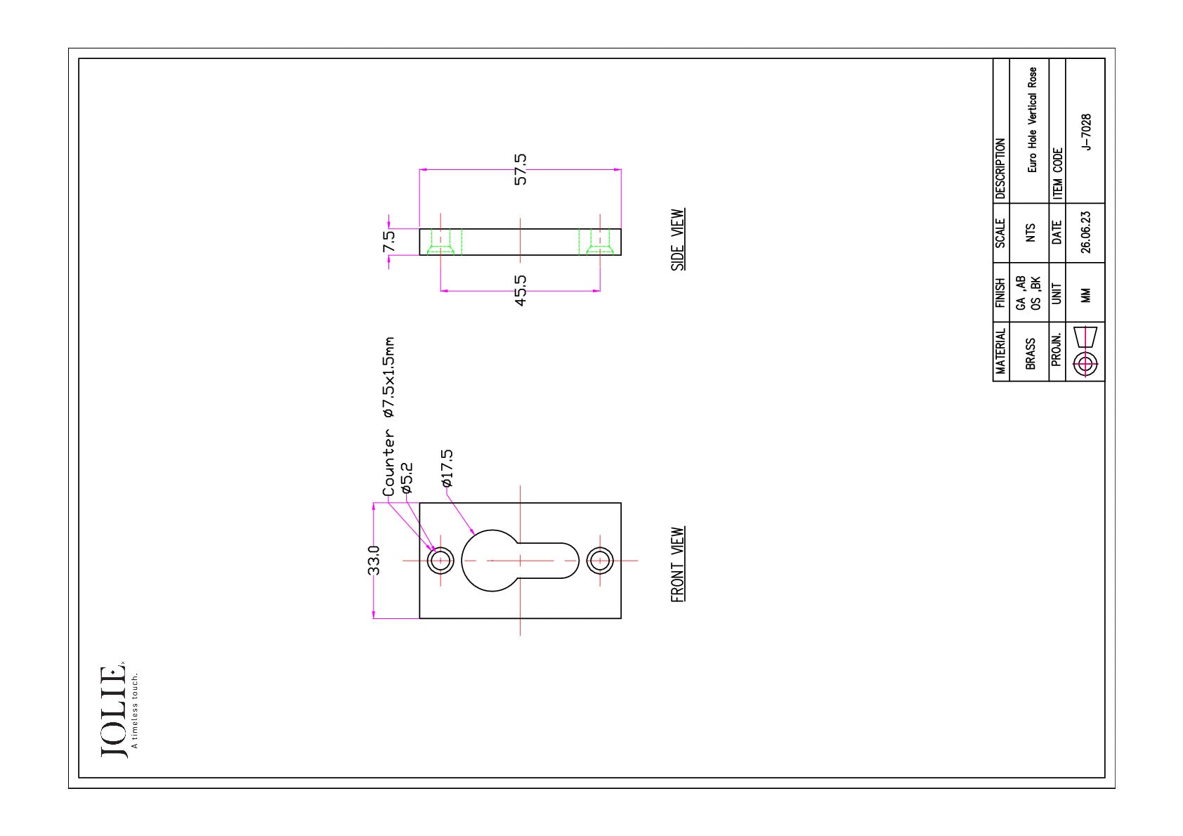 Jolie J-7028 technische tekening
