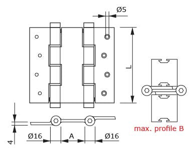DX Justor deurveerscharnier dubbelwerkend 180/30 mm zilvergrijs – technische tekening met maatvoering