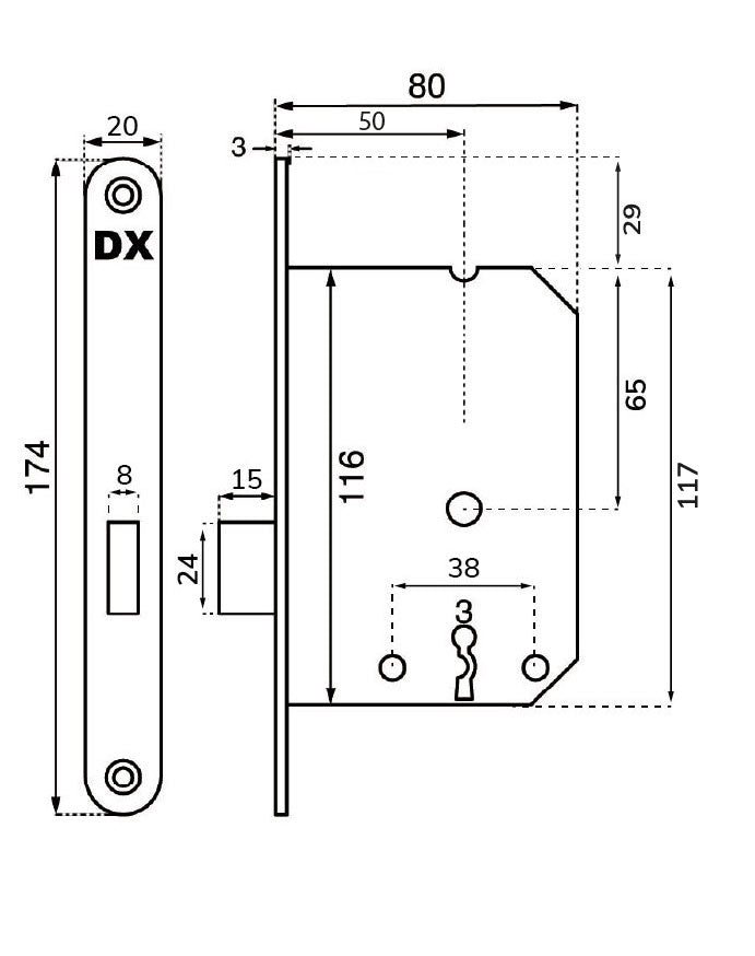 Dulimex kastslot technische tekening