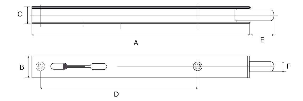 Dulimex DX bascule kantschuif type 822 250 mm - technische tekening met maatvoering