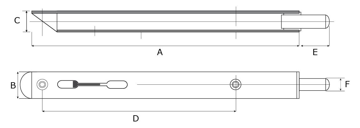 Dulimex DX bascule kantschuif type 836 400 mm afgeschuind rond - technische tekening