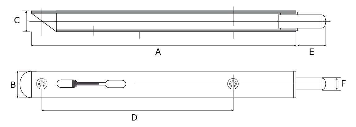 Dulimex DX bascule kantschuif type 892 160 mm zwart - technische tekening met maatvoering