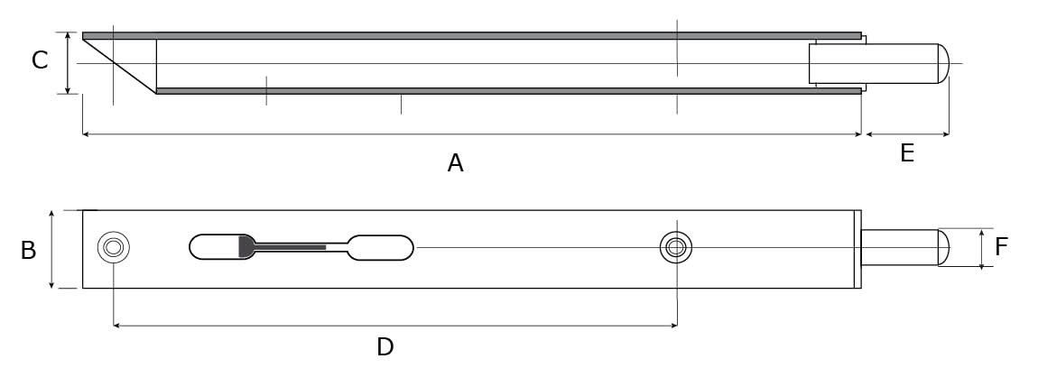 Dulimex DX bascule kantschuif type 832 160 mm afgeschuind recht - technische tekening met maatvoering