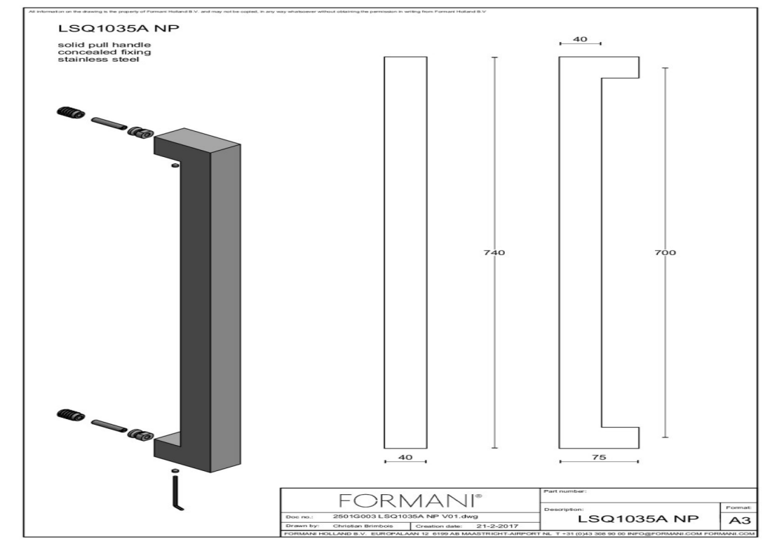 Formani | LSQ1035A NP | Deurgreep | mat roestvast staal