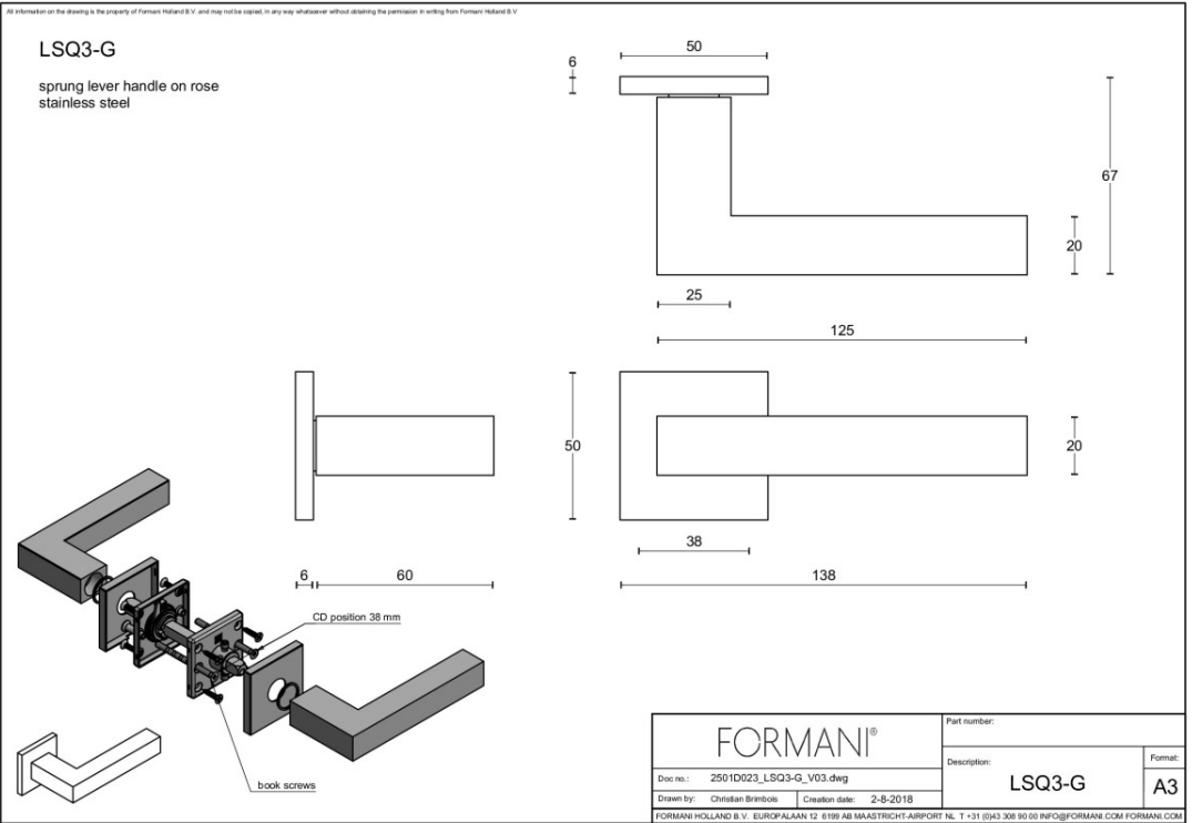 Formani | Deurkruk | Formani | LSQ3-G | mat roestvast staal