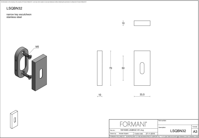 Formani | Sleutelplaatje | LSQBN32 | 70mm | PVD licht brons