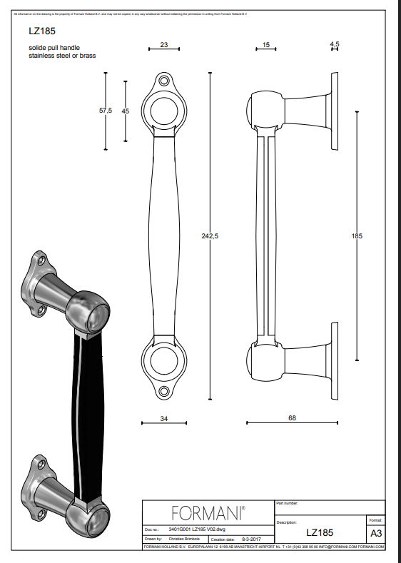 Formani | LZ185 | Deurgreep | messing ongelakt/ mat zwart