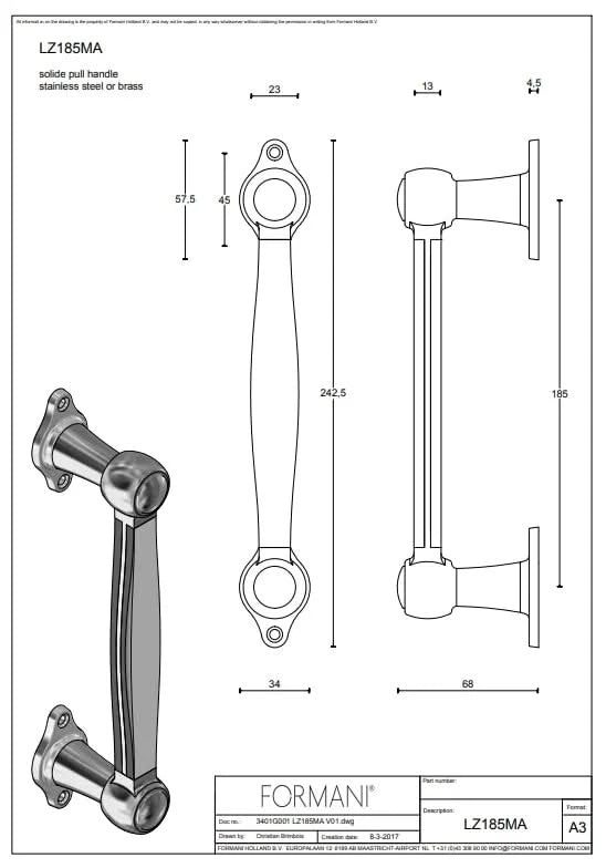 Formani | LZ185MA | Deurgreep | messing ongelakt