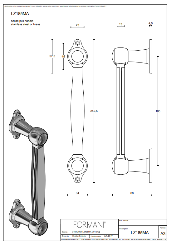 Formani | LZ185MA | Deurgreep | mat roestvast staal/ carrara marmer