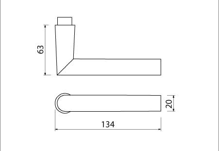 Dulimex deurkruk type 374 zwaar L-model technische tekening met maatvoering 60 x 123 mm