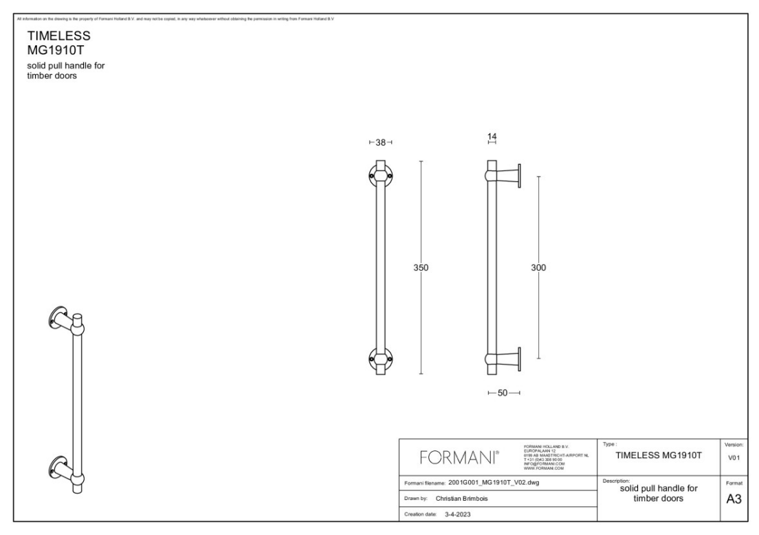 Formani | MG1910T | Deurgreep | messing ongelakt