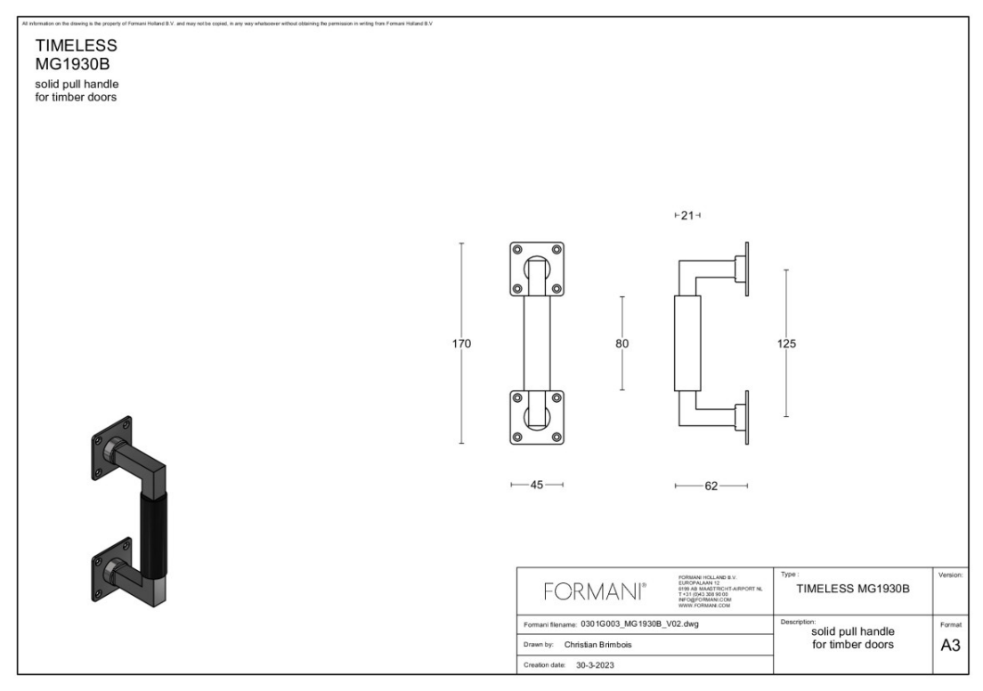 Formani | MG1930B | Deurgreep | messing ongelakt