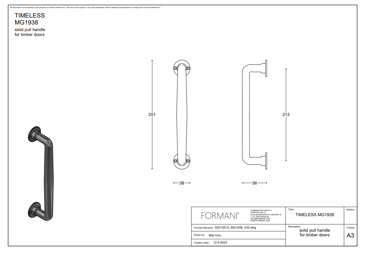 Formani | MG1938MRR38 | Deurgreep | messing ongelakt