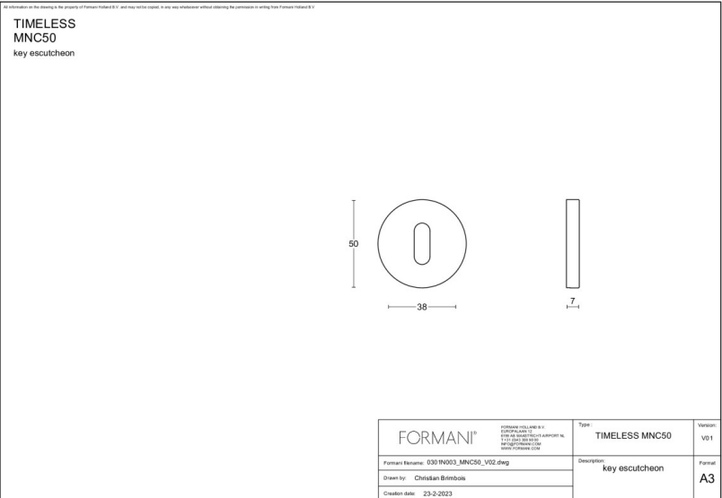 Formani | Sleutelplaatje | MNC50 | 50mm | mat nikkel
