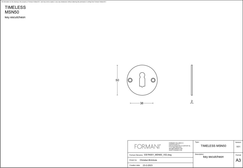 Formani | Sleutelplaatje | MSN50 | 50mm | mat nikkel