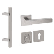 Hardbrass Roestvrijstalen Voordeurset Vierkant RVS Geborsteld met Toronto Schuin SKG3 - Deurbeslag-expert