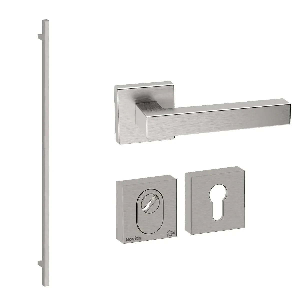 Hardbrass Roestvrijstalen Voordeurset Vierkant RVS Geborsteld met Toronto 1900 SKG3 - Deurbeslag-expert