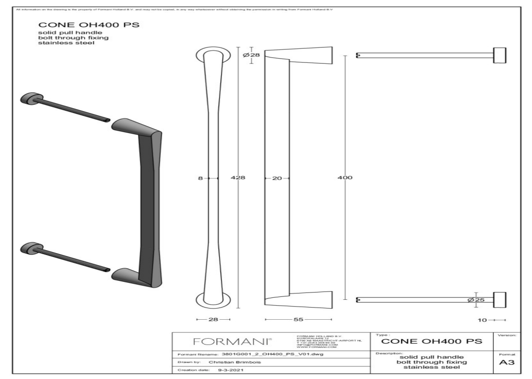 Formani | OH400PS | Deurgreep | mat roestvast staal