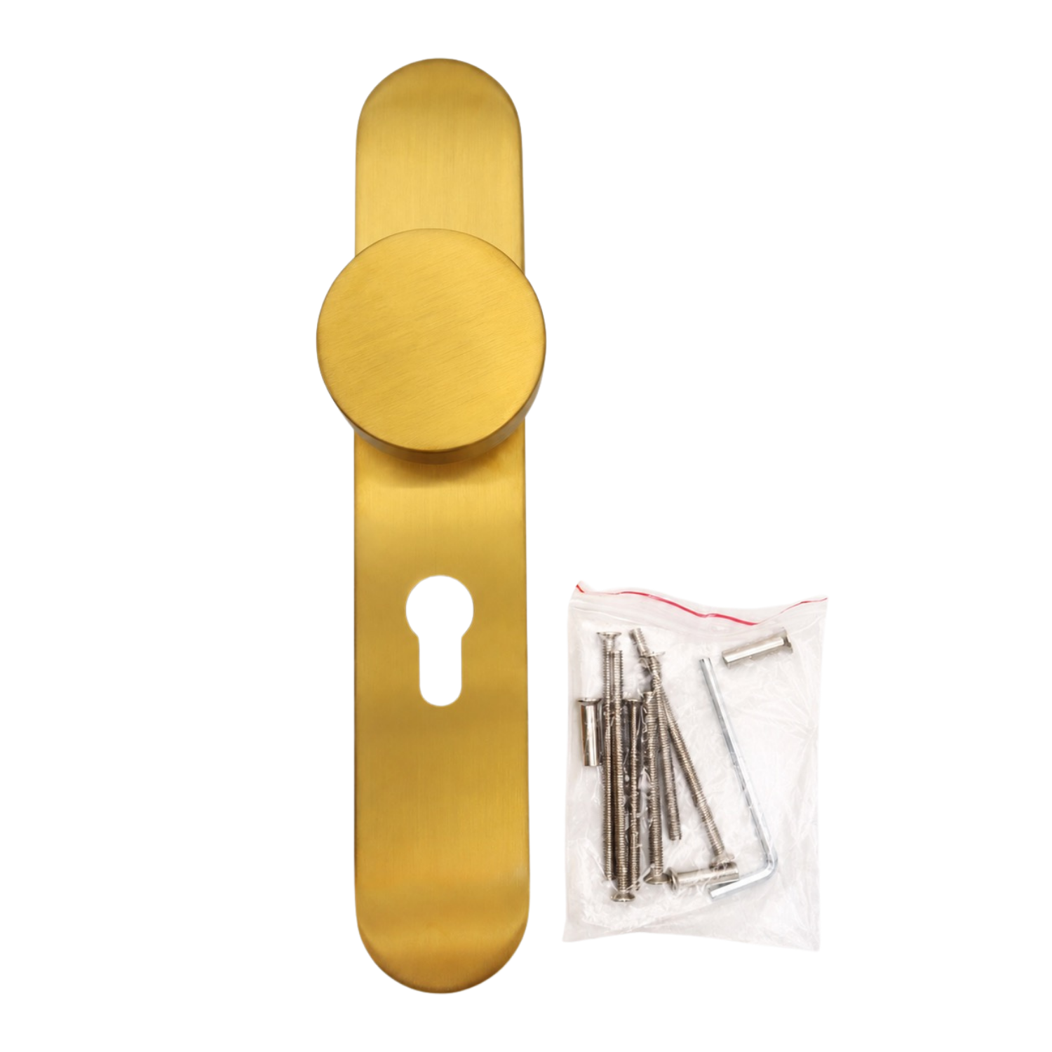 Griff Meister deurknop op ovaal schild 245x45x10mm - goud PVD - profielcilinder PC55 (detailweergave)
