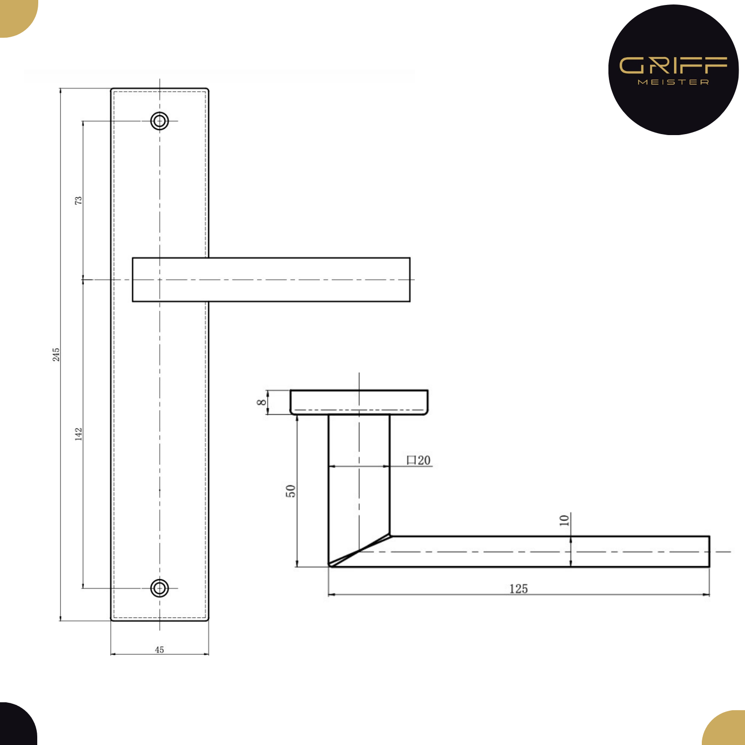 Griff Meister deurkruk Fortis RVS op schild Blind