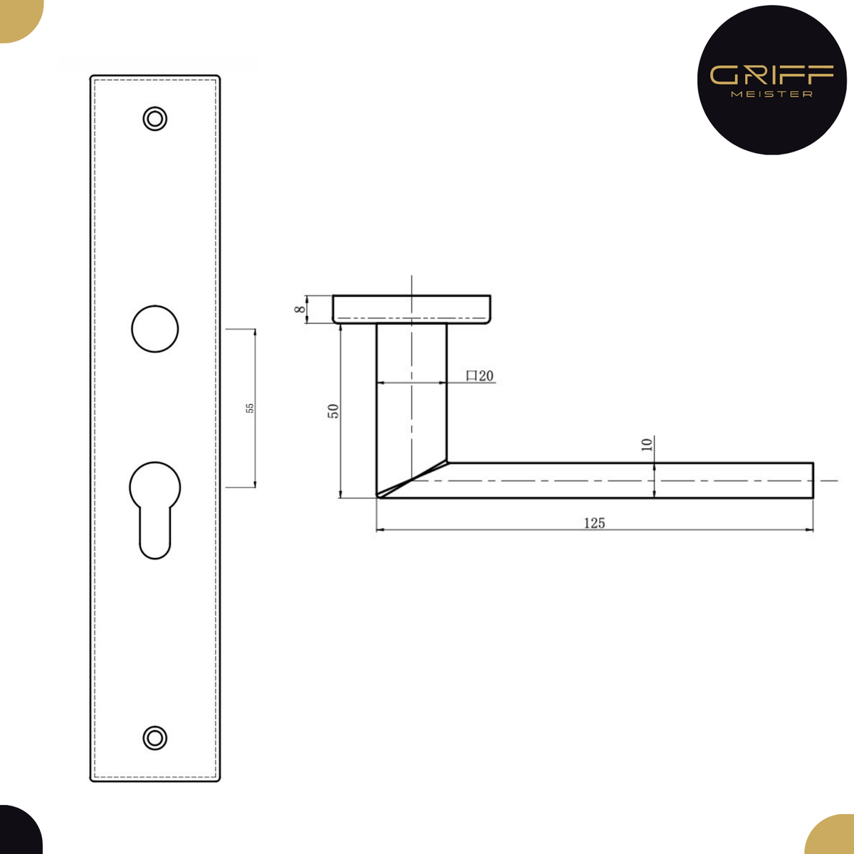 Griff Meister deurkruk Fortis RVS op schild PC55
