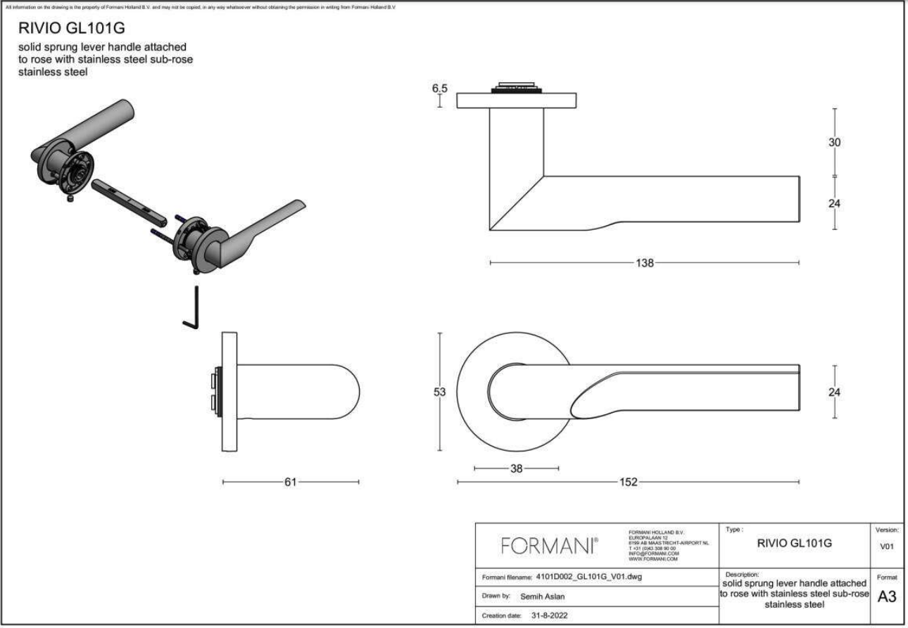 Formani | Deurkruk | Gensler | GL101-G |  PVD mat goud - Deurbeslag-expert