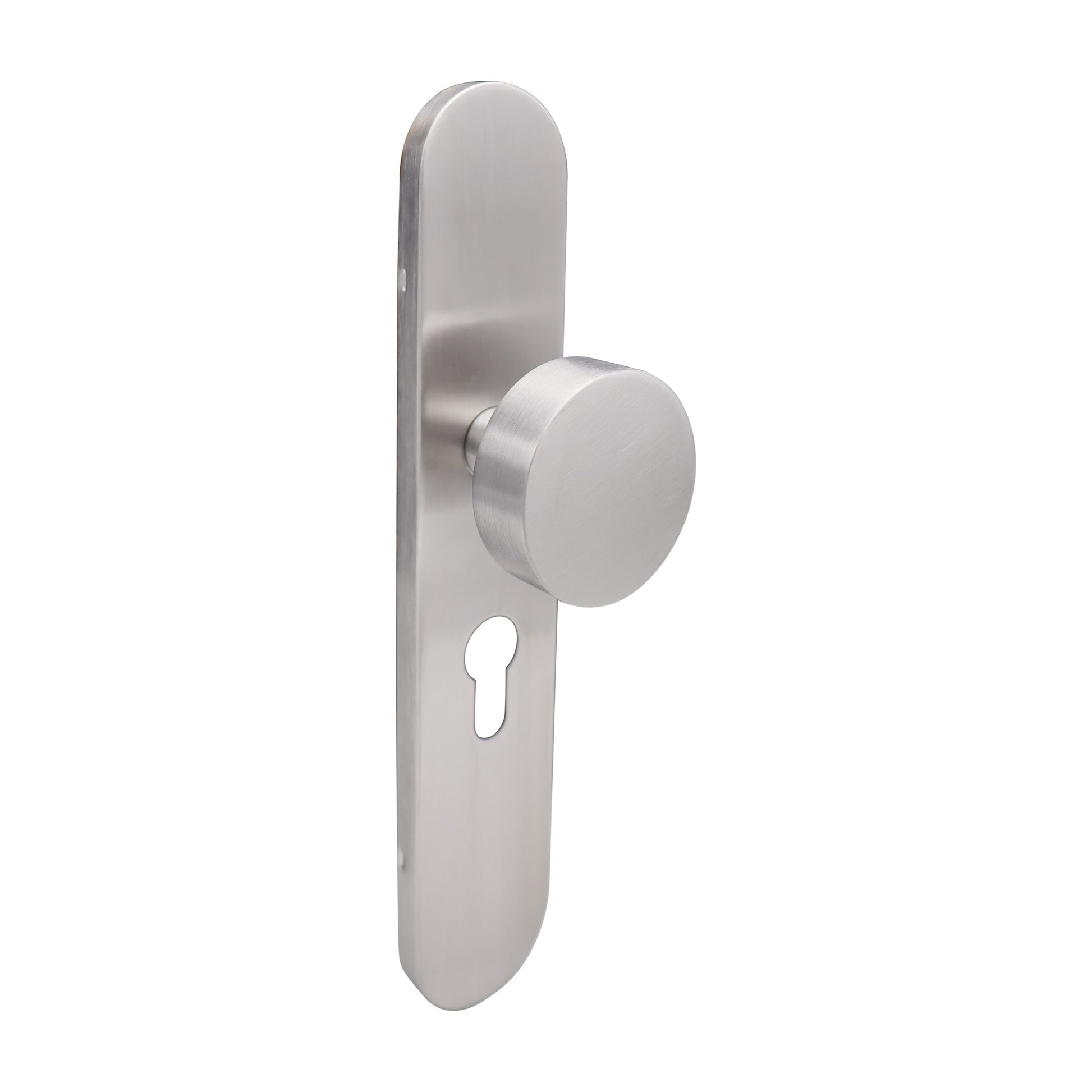 Griff Meister deurknop op ovaal schild 245x45x10mm - RVS geborsteld - profielcilinder PC55