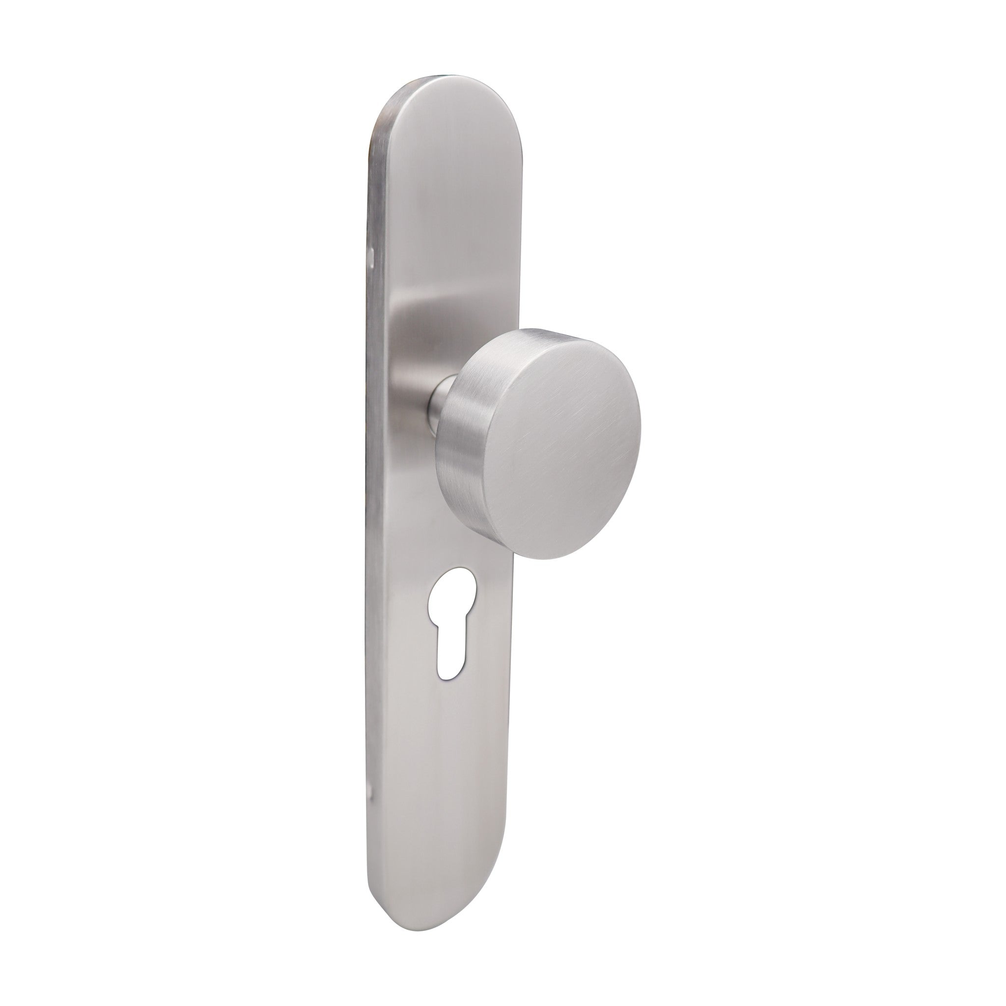 Griff Meister deurknop op ovaal schild 245x45x10mm - RVS geborsteld - profielcilinder PC55
