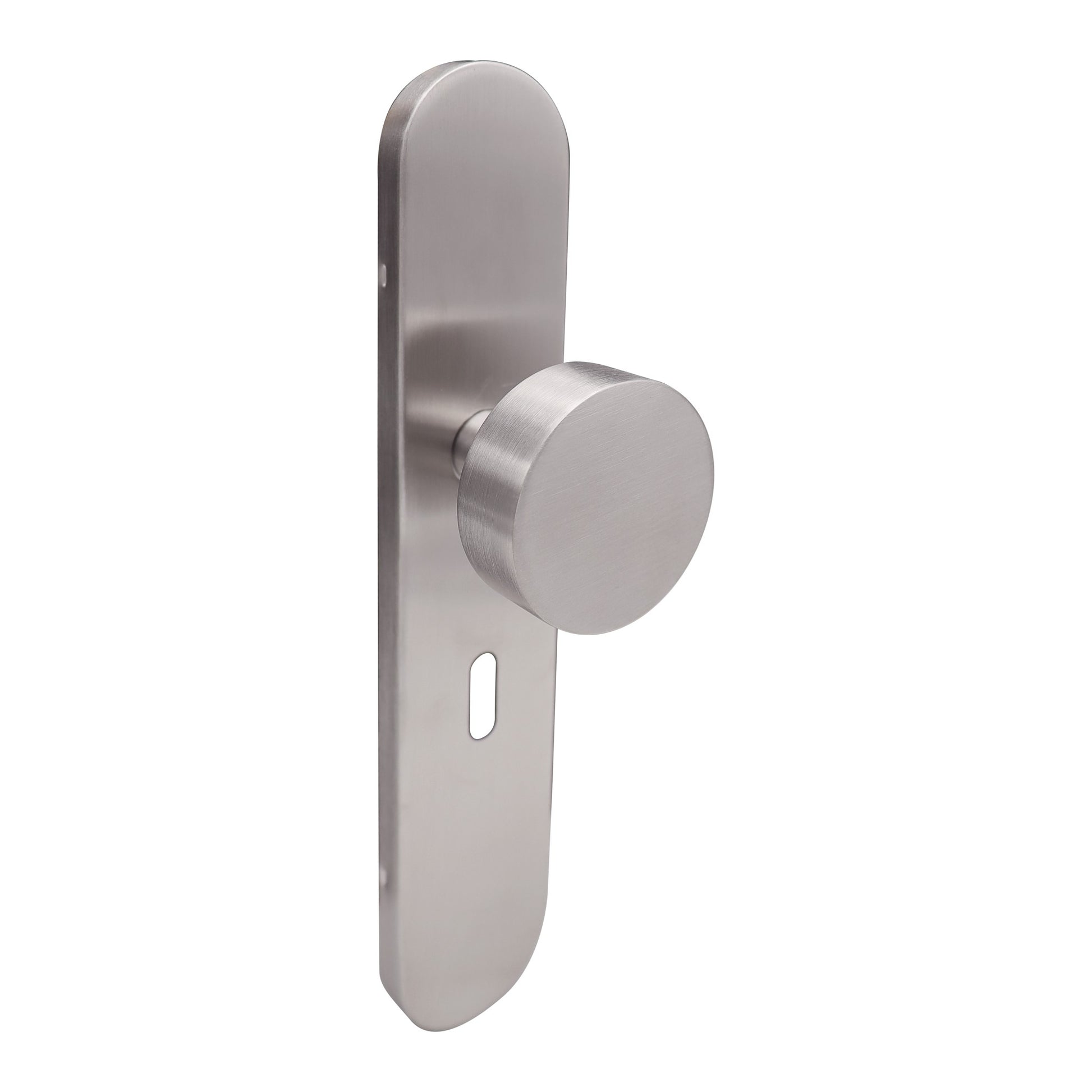 Griff Meister deurknop op ovaal schild 245x45x10mm - RVS geborsteld - sleutelgat 56mm