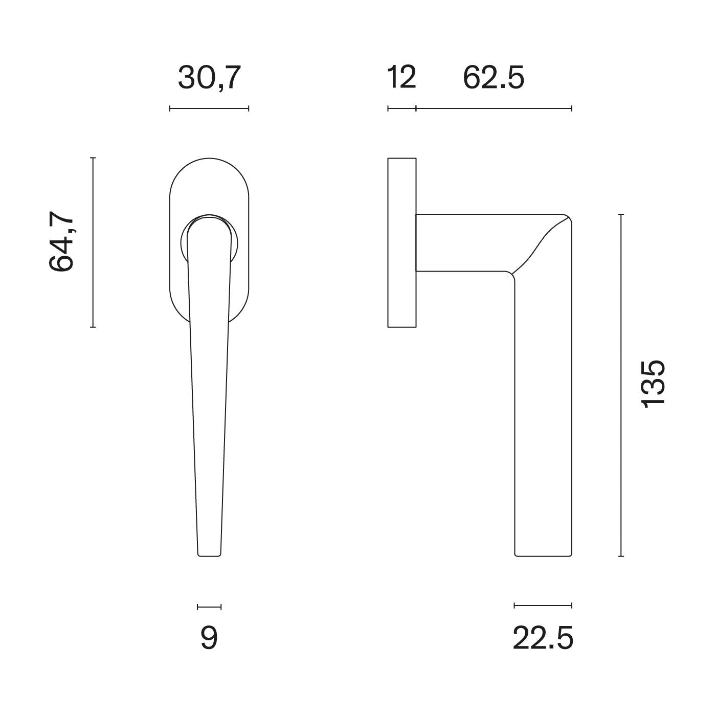 Technische tekening Stile Salta raamkruk