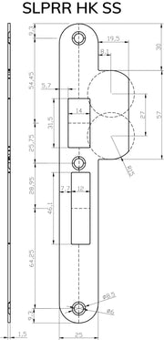 Dulimex sluitplaat voor haakslot 196x29 mm ronde hoeken RVS