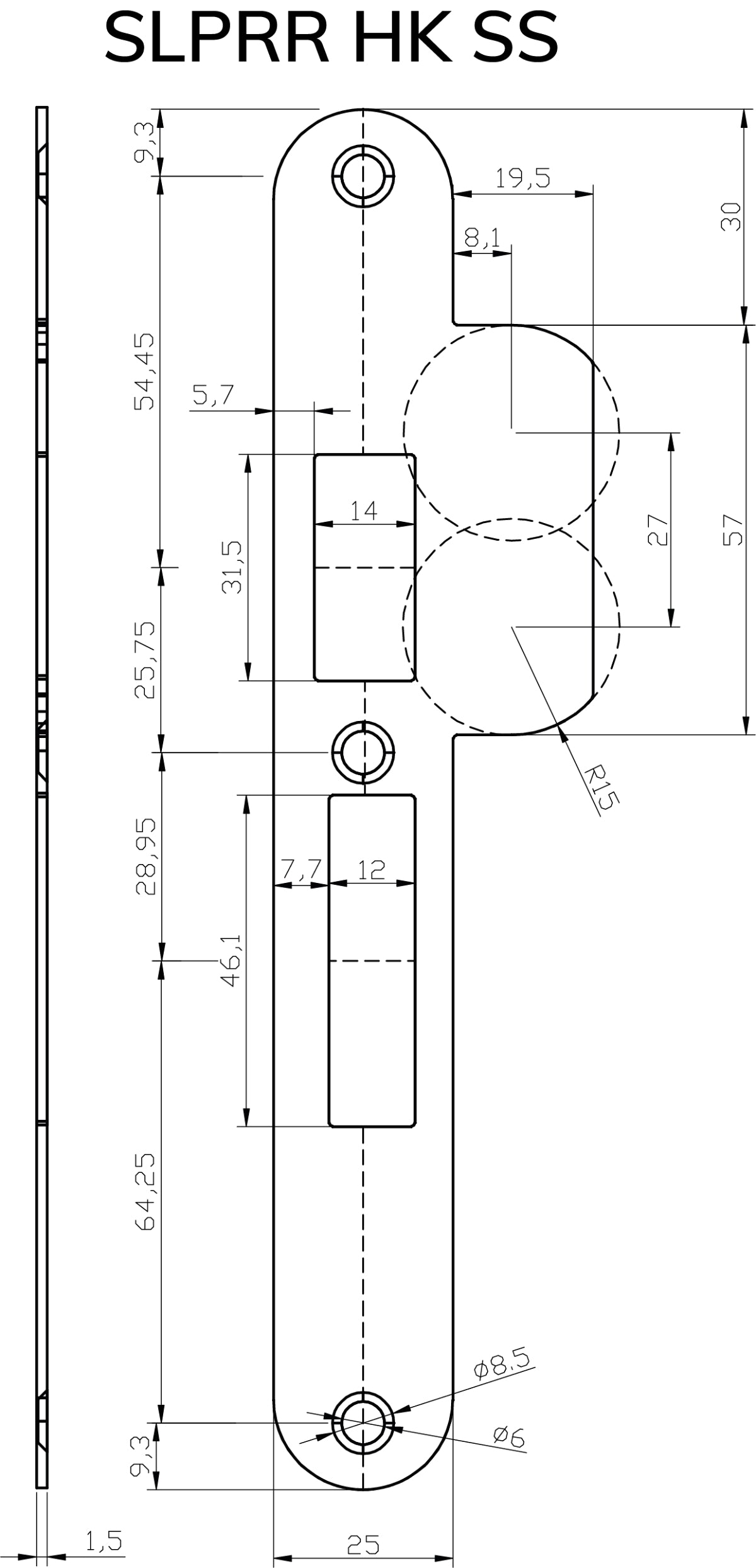 Dulimex sluitplaat voor haakslot 196x29 mm ronde hoeken RVS