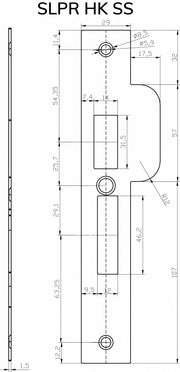 Dulimex sluitplaat voor haakslot 196x29 mm rechte hoeken RVS