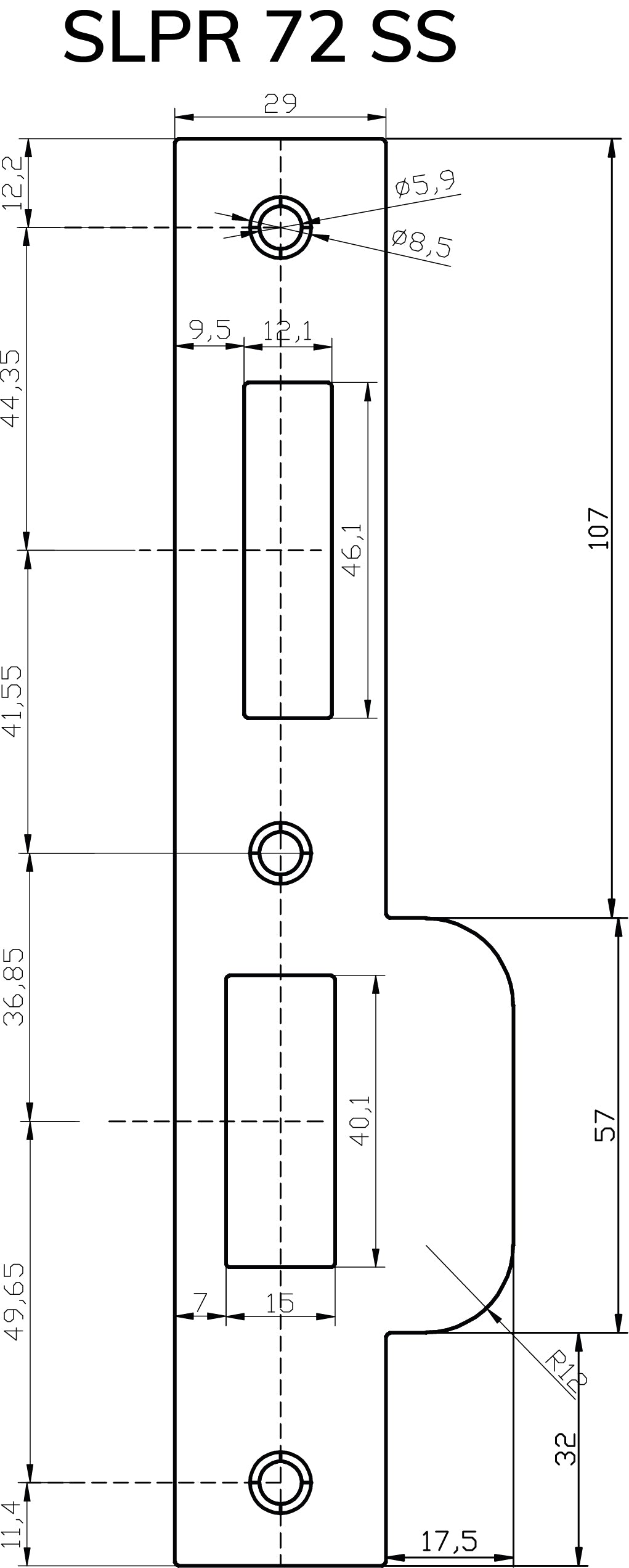 DX | RVS sluitplaat rechte hoeken t.b.v. veiligheidsinsteekslot | PC72
