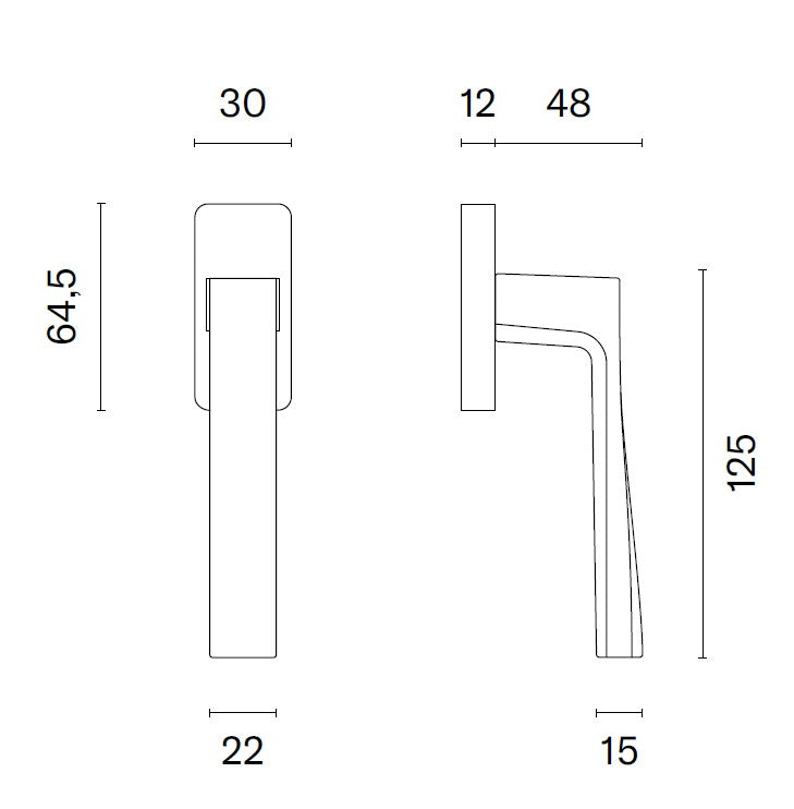 Technische tekening Stile Lima raamkruk