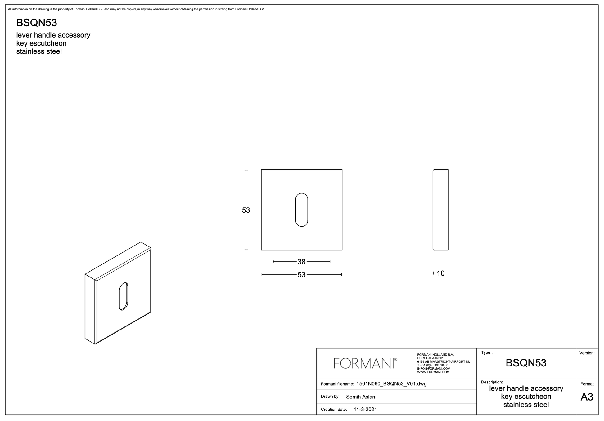 eutelplaatje BASIC BSQN53 | PVD Licht Brons