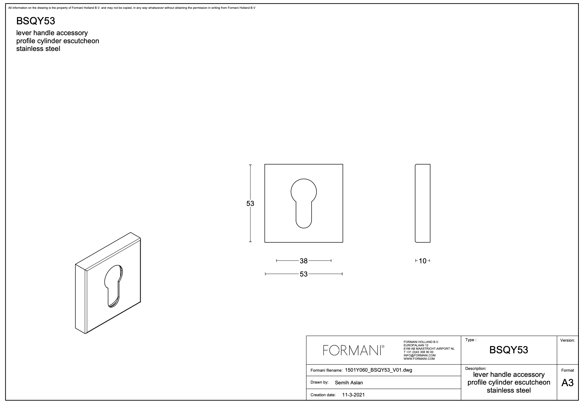 Formani | Cilinderplaatje BASIC BSQY53 | PVD Licht Brons