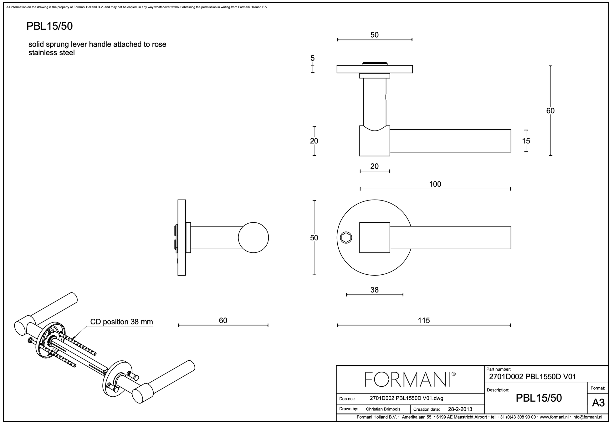 lijntekening Formani | Deurkruk | Piet Boon | PBL15/50 | mat roestvast staal